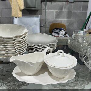 Metlox Potteries white Lotus by Poppytrail Creamer and Sugar Bowl
